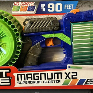 New Dart Zone Magnum X2 Superdrum Dart Blaster Up to 90 ft, Auto Rotating Drum